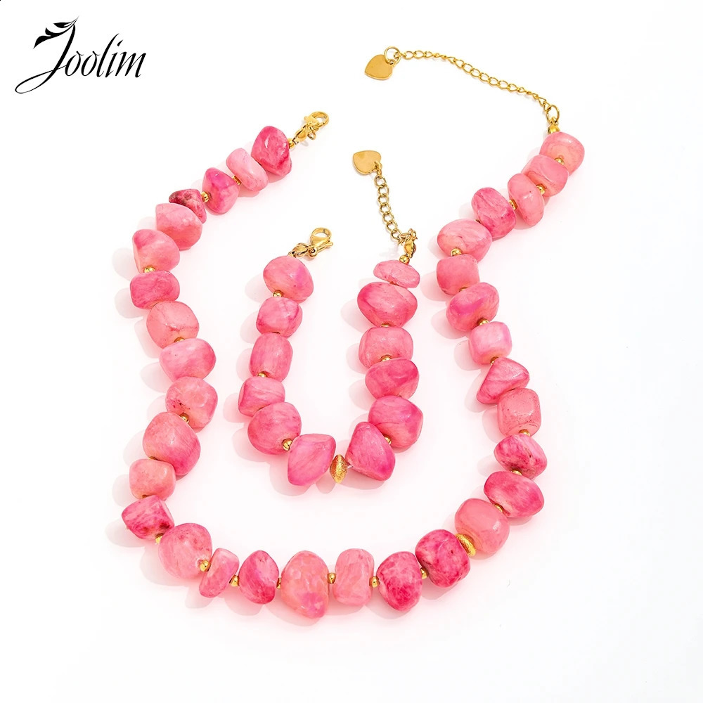 Joolim Jewelry Wholesale Fading Free Summer Beach Fashion Irregular Romantic Pink Natural Stone Stainless Steel Necklace 241018