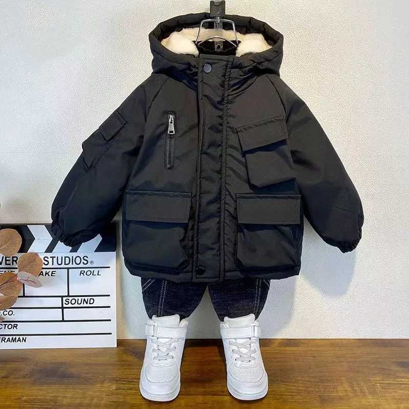 Childrens plush warm jacket hooded casual autumn and winter thick cotton jacket childrens baby clothing style cotton jacket M241018