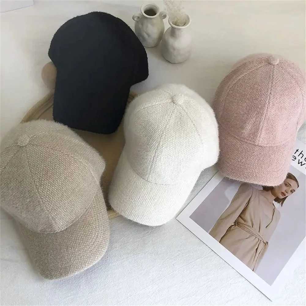 Autumn Simple Metal M Solid Color Rabbit Hair Baseball Cap Womens Winter Outdoor Warm Thickened Fashion Plush Sunshade Hat 2023X241018