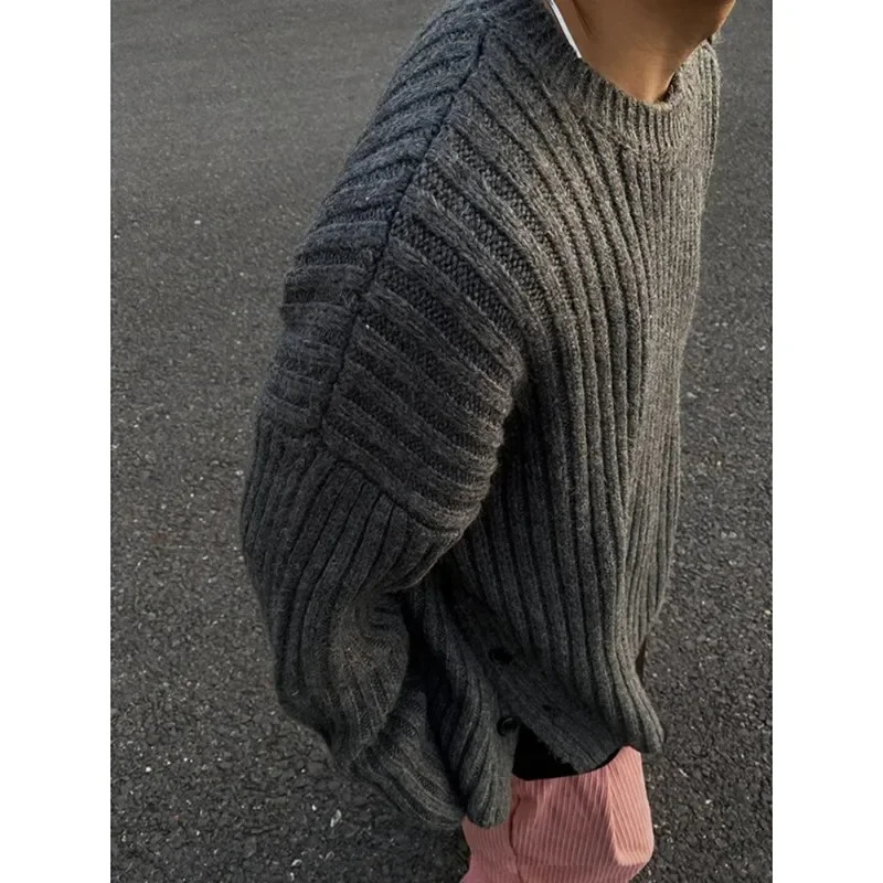 Dark Grey Crew Neck Casual Style Sweater for Men Fall and Winter n Pullover Mens Highgrade Long Sleeves 241018