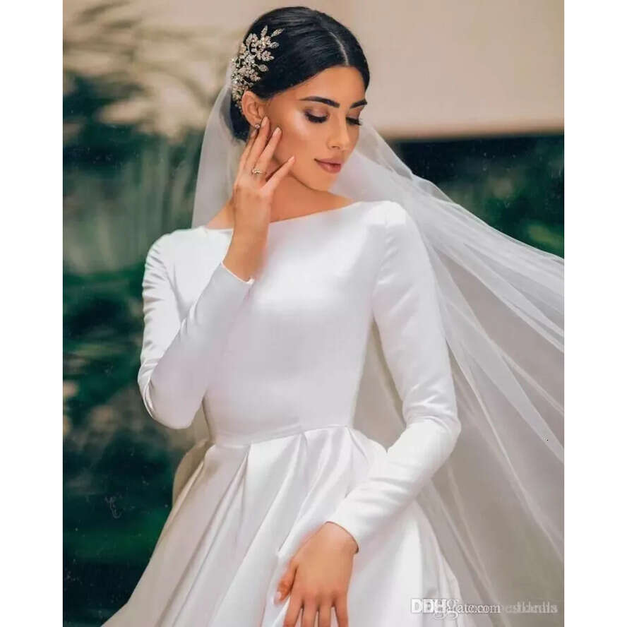 Sleeves Wedding Dresses Long Bridal Gown Plus Size Jewel Neck Custom Made Satin A E Country Garden Beach Vestidos De Novia