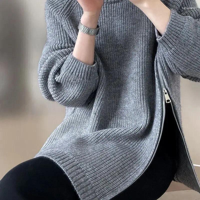 Turtleneck Cashmere Sweater For Women - Zippered Autumn Winter Fashion Knitted Pullover