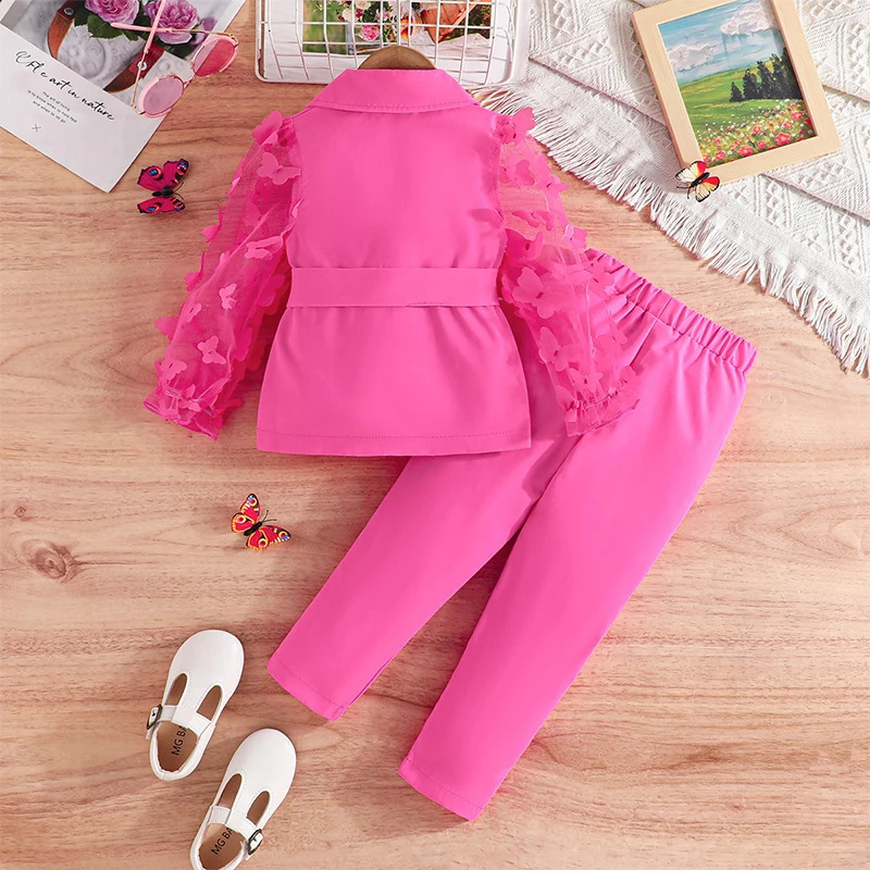 Kids Clothes Girls Outfit Sets Butterfly Long Sleeve Top and Pants Set For Girls 2Pcs Party Suit Childrens Clothes 3-8 Years 241017