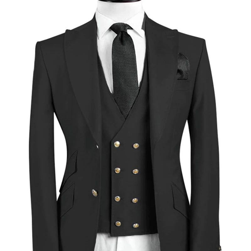 Slim Fit Men Suits For Wedding Groom Tuxedo 3 Piece Peaked Lapel Male Set Jacket With Pants Vest Formal Fashion Costume