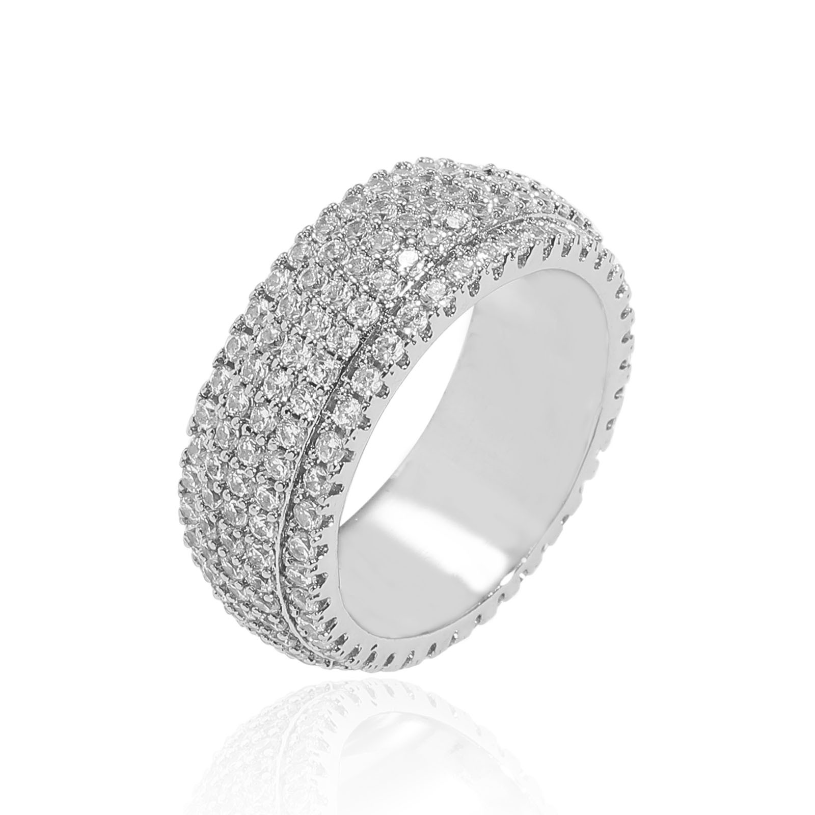 Hip Hop Five Rows Zircons Ring 18K Real Gold Plated Mens Finger Ring Jewelry