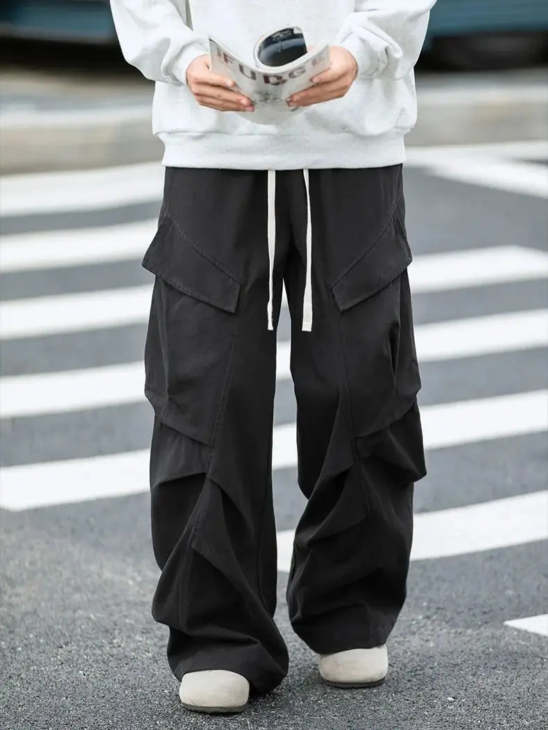 Multi-pocket Workwear Casual Pants Mens Autumn Winter Straight American Retro Doing Old Pleated Stereoscopic Trousers 241010