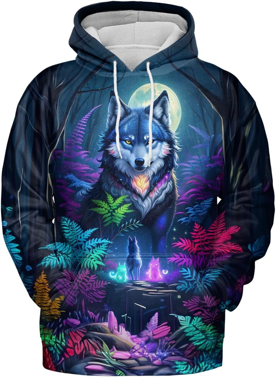 Hoodie for Mens Womens Wolf Hoodies For Men 3D Print Three Wolf Moon Adults Wolves Trend and fashion Galaxy Sweatshirt Graphic Hoodies sweatshirt Pull