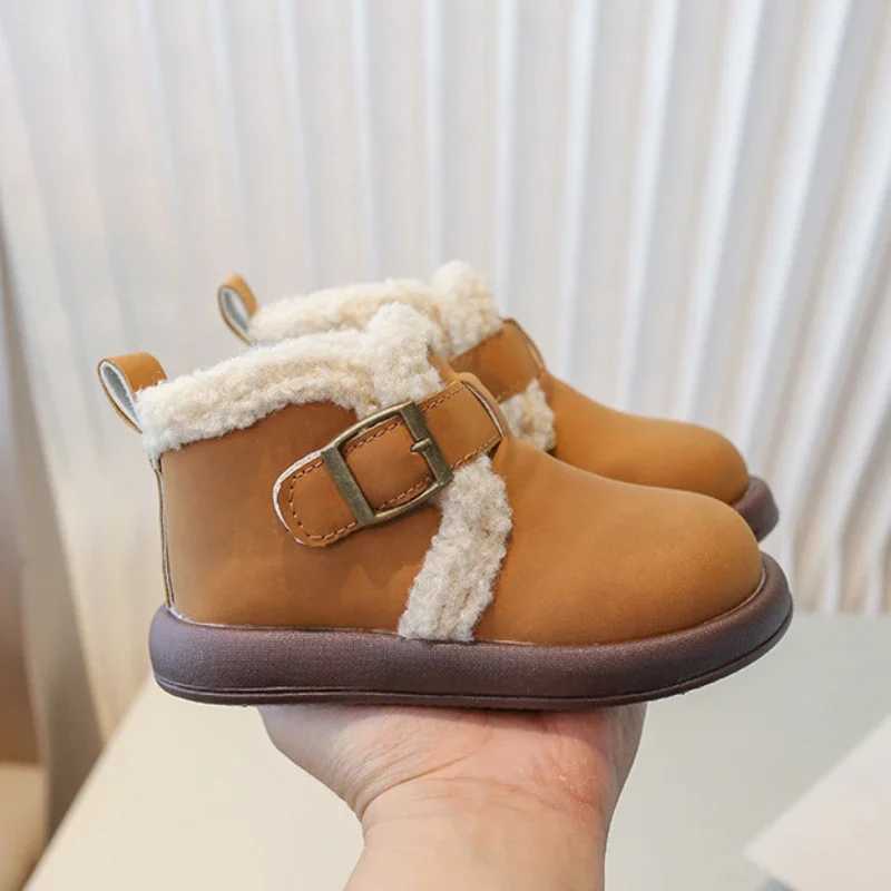 Boots 2023 Winter Childrens Ankle Cotton Boots Shoulder Fluffy Outdoor Snow Boots Warm and Fashionable Girls Round Shorthair Velvet Boots H241018