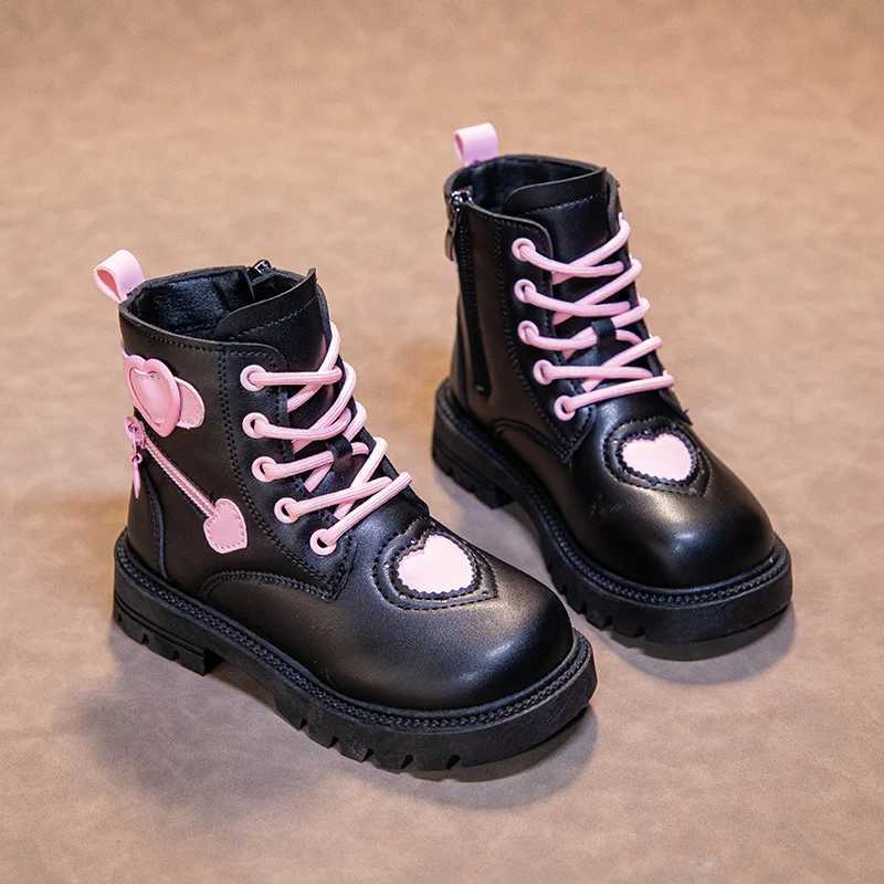 Boots Girls Fashion Boots Kids Warm Rubber Boots Winter Cotton Soft Sole with Love Side Zip Children Princess Boots Round-toe PU H241018