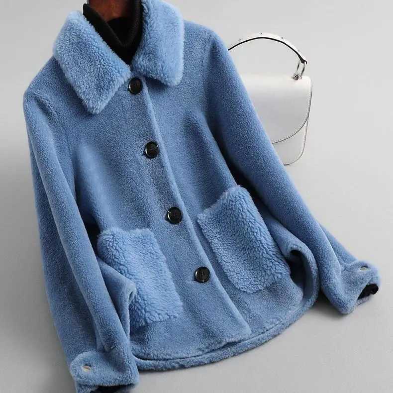Women 2024 Autumn Winter Real Lamb Fur Coat Female Warm Natural Sheep Shearing Wool Jacket Ladies Single Breasted Outewear Y129X241018