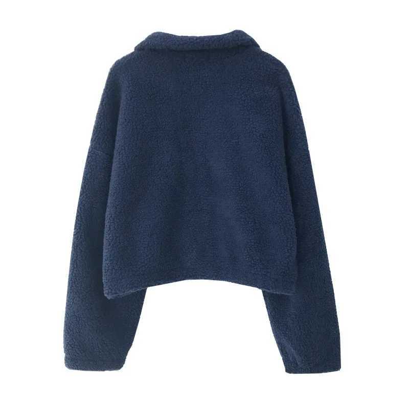 Women Autumn Winter Plush Thickened Loose Cardigan Zipper Coat Stand Up Collar Lamb Wool Top Trendy Long Sleeve Loose JacketX241018