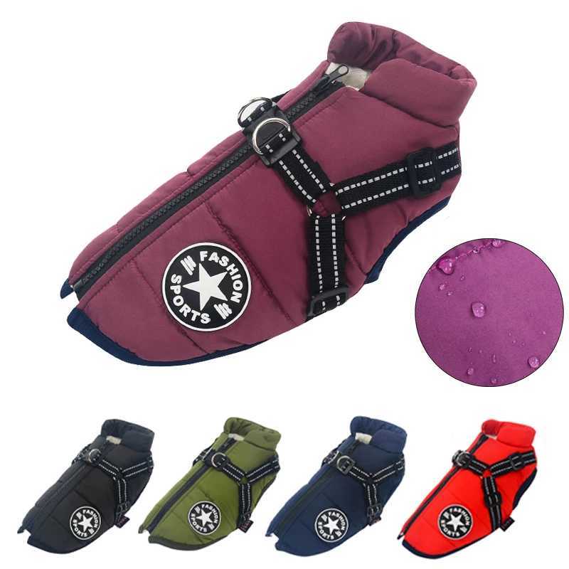 Pet Dog Jacket With Harness Winter Warm Dog Clothes For Labrador Waterproof Small Dog Coat Chihuahua French Bulldog OutfitsXJ241018