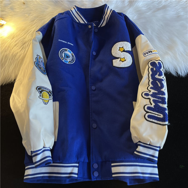 Street Style Patch Letter Embroidered Woolen Baseball Uniform Autumn And Winter Loose Simple Casual Jacket Couple Coat Tops