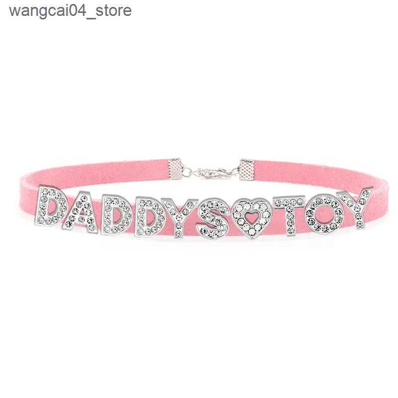 Chokers Fashion rhinestone letters DADDYS toy necklace Korean womens leather necklace custom sexy necklace jewelry L240910