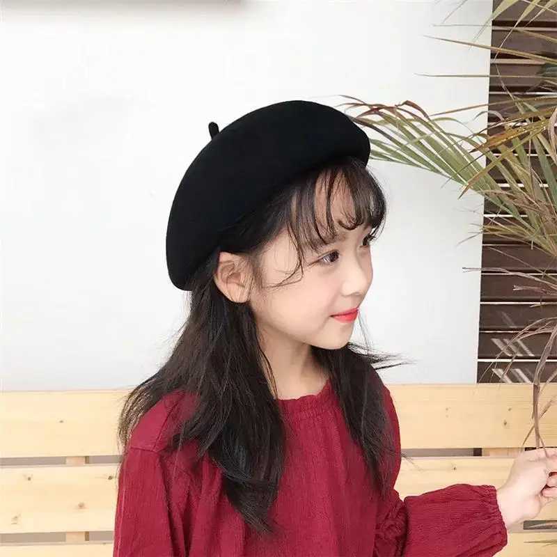 Fashion Baby Beret Hat for Girls Wool Vintage Children Beanies Cap Kids Painter Hats Toddler Candy Color Hair Accessories LX241018
