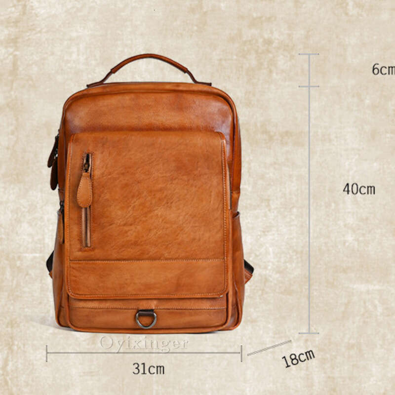OYIER New Vintage Cowhide Backpack Casual Large Capacity Handbag Versatile Genuine Leather Travel Computer Package