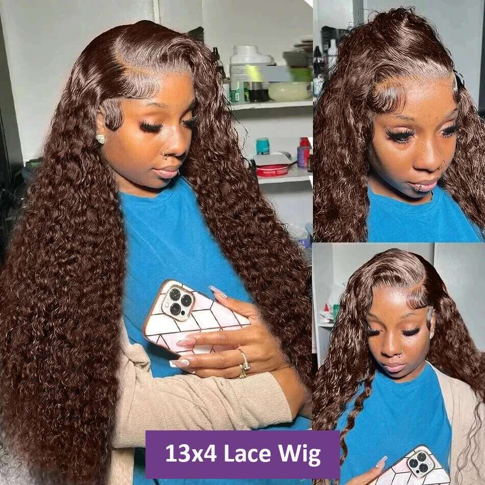 Xcurly Chocolate Brown Deep Wave 13x6 HD Front Wig 32 Inch Colored Water Curly 13x4 Lace Frontal Human Hair Wigs For Women