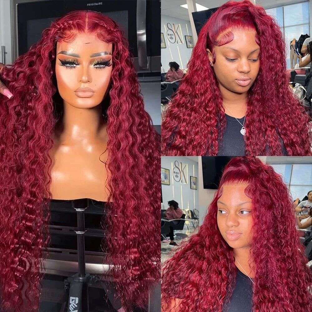 13x6 Lace Frontal Wig 200 Density Burgundy Water Curly 13x4 HD Lace Front Human Hair 36 Inch 99J Red Deep Wave For Black Women