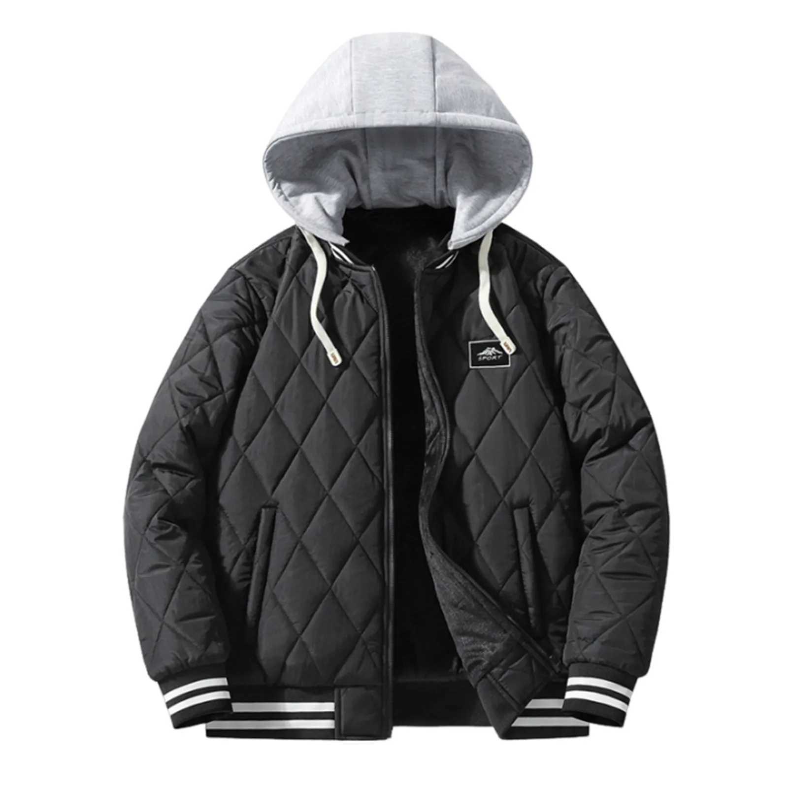 Men Padded Jackets Coats Hooded Detachable Baseball Bomber Jacket Warm Casual Business Loose Comfortable Outerwear Fall Coat LX241018