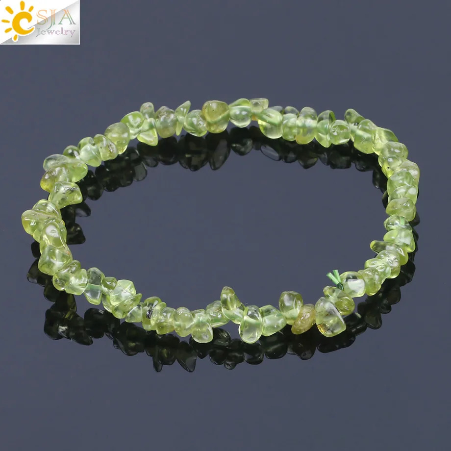 CSJA Irregular Natural Stone Bracelet Olive Small Stone Beads Green Crystal Fashion Bracelet DIY Womens Jewelry F155 241018