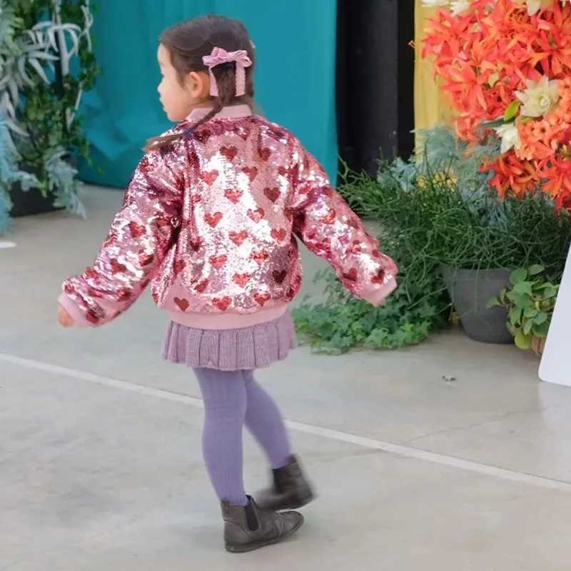 Spring/Summer New Childrens Clothing Ks Love Glitter Girls Coat Mother Childrens Flash Jacket Cute M241018