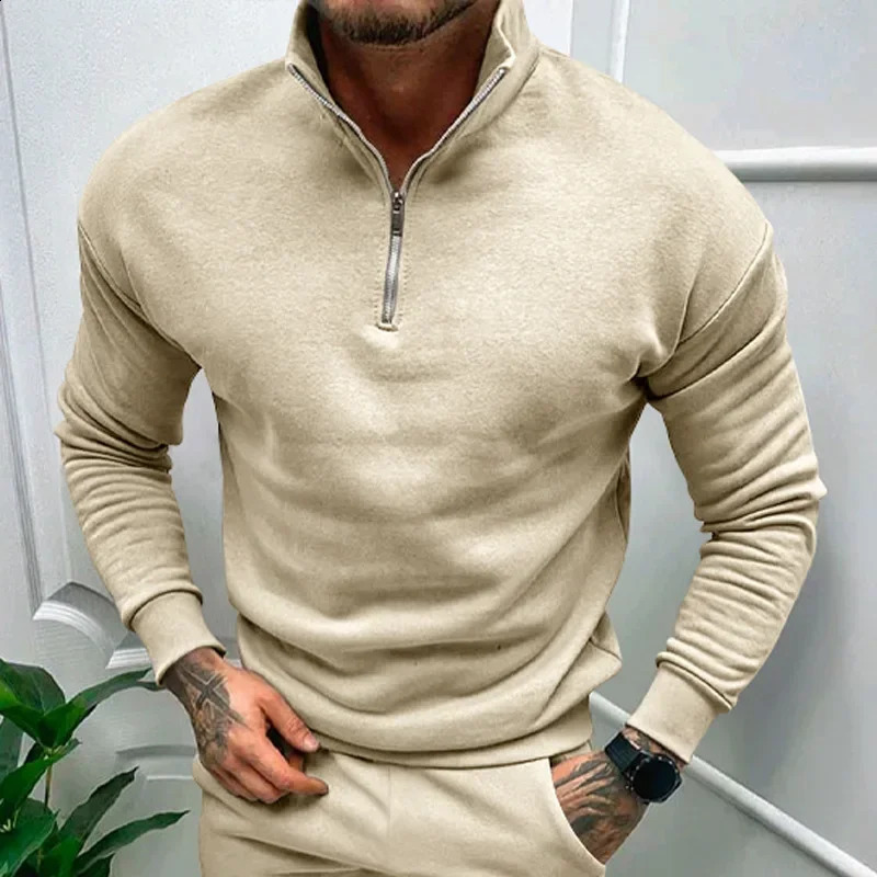 Autumn Thick Warm Knitted Sweaters Comfy Clothing Half Zip Fleece Winter Coat Solid Long Sleeve Turtleneck Shirts Pullover Men 241017