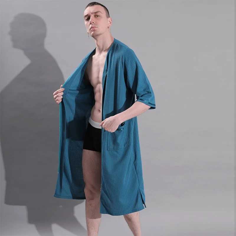 3XL Men Bathrobe Zipper Thin Summer Plaid Robes Nightwear Plus Size Casual Loose Long Bath Robe Dress Gown Nightgown SleepwearXJ241018