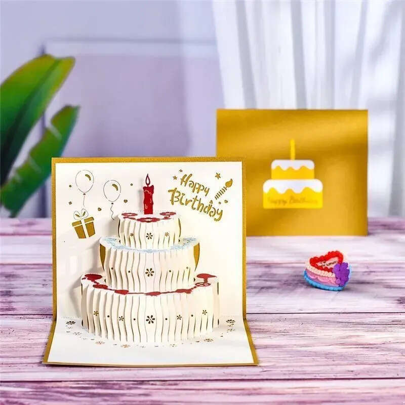 wholesale UPS Cards 3D Wholesale Greeting Happy Birthday Cake Pop-Up Gift For Kids Mom With Envelope Handmade Gifts 0126 S s