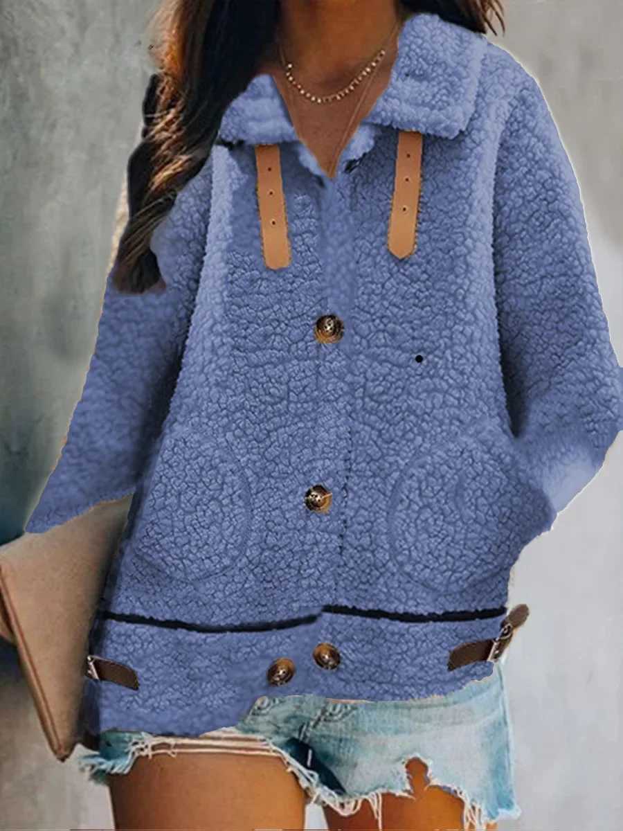 Lamb Wool Jacket Womens Long Sleeved 2023 Loose Autumn and Winter Versatile Thickened Fur Integrated Plush Warm TopX241018
