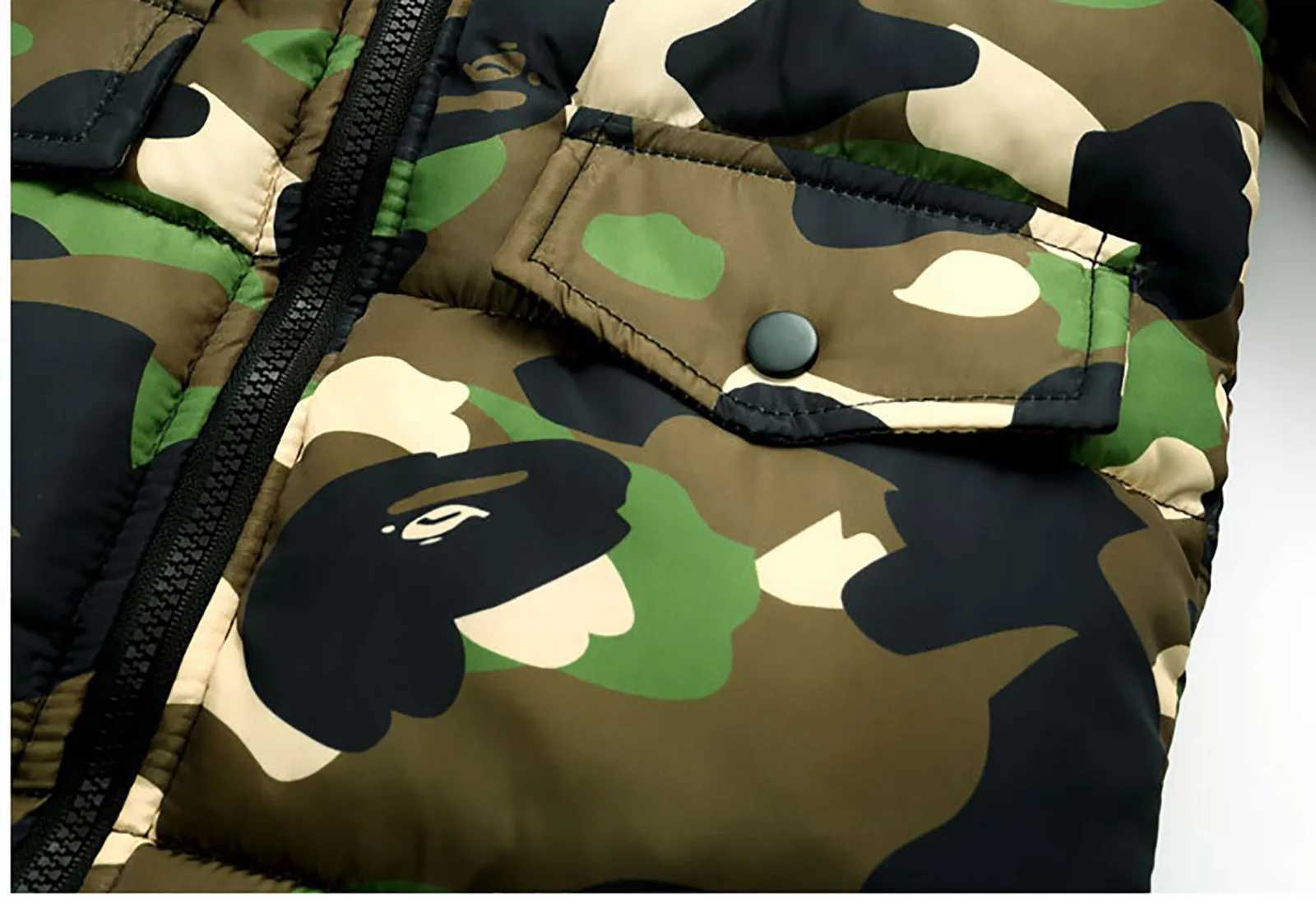Winter childrens long coat fashionable camouflage boys down cotton jacket childrens thick hooded jacket snow jacket baby clothing M241018