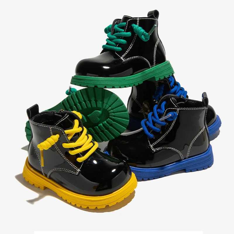 Boots Boys Short Boots Autumn Soft Soled Girls Simple Glossy Kids Fashion Versatile Multicolor Sole Side Zipper Casual Child Boots PU H241018