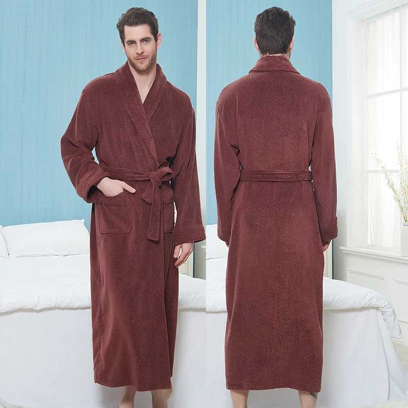 Bathrobe Man Extra Long 100% Cotton Male Thick Towel Fleece Dressing Gown Mens Bathrobe Winter Robe Plus Size XXL Robe PajamasXJ241018