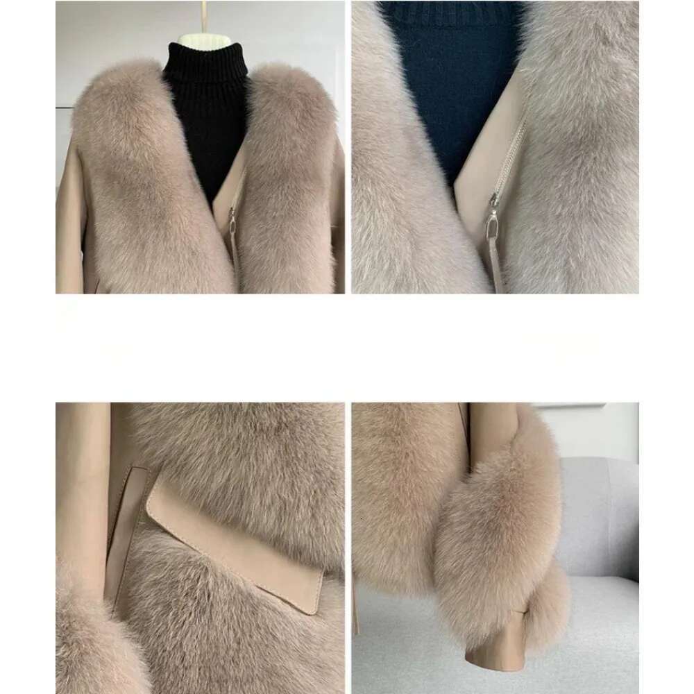Women Fox 2024 Autumn Winter Fur All-In-One Spliced Sheepskin Motorcycle Coat Thickened Warm Free Shipping