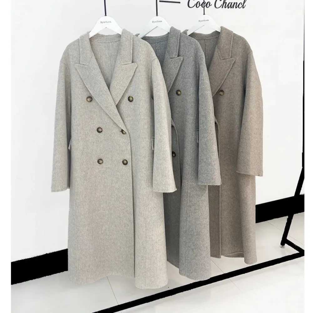 2024 Autumn Winter New Drouble Breasted Woolen Coat Women Tailored Collar Long Loose Woolen Jacket Female Casual Fashion KoreanX241009