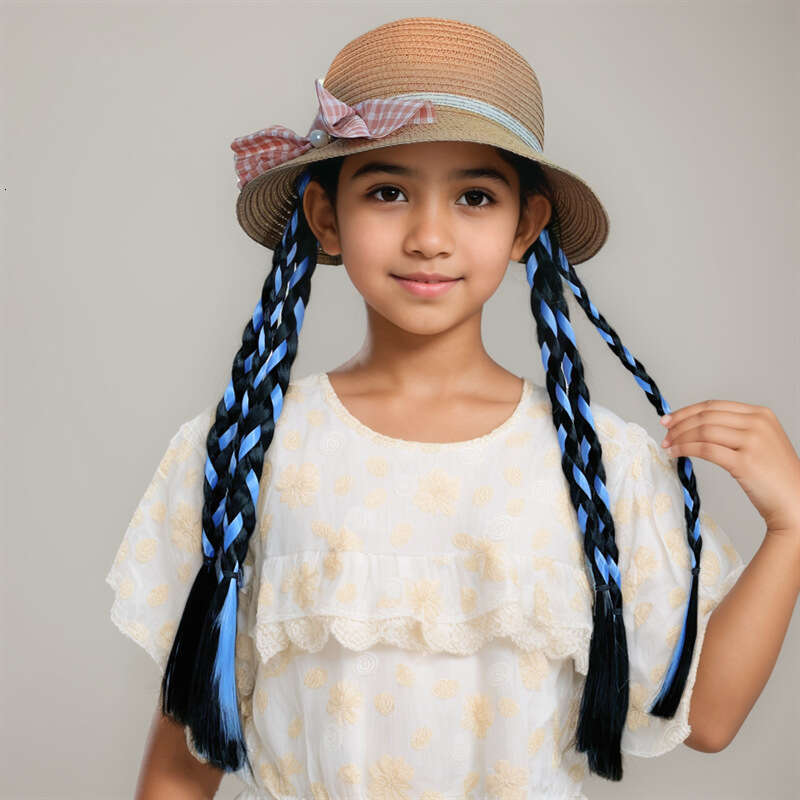 Children's Wig, Female Fisherman's Hat, Cross Dyed Fried Dough Twists Braid, Integrated Imitation Hair, Ponytail