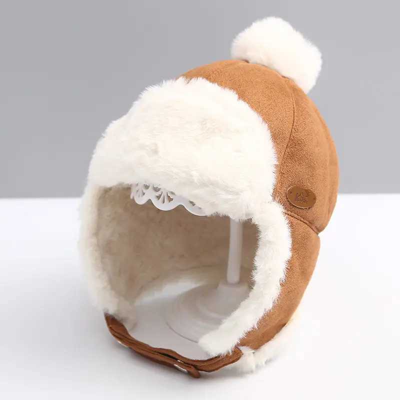 Faux Fur Baby Winter Hat Skiing Leather Baby Bonnet Infant Girl Hat with Earflap Kids Boy Cap Pompom Toddler Accessories 1-3Y LX241018