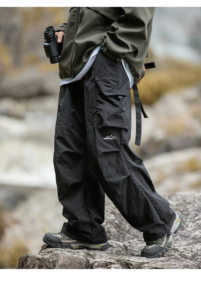 Korean Style Overalls Mens Japan Fashion Retro High Street Casual Tactical Pants Multipockets Parachute 241018