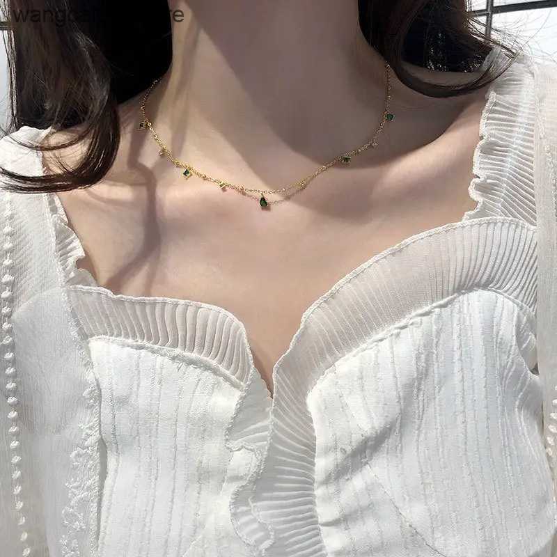 Chokers 925 sterling silver green zirconia pendant necklace charming high-quality sparkling suffocating party gift womens fashion jewelry L240910