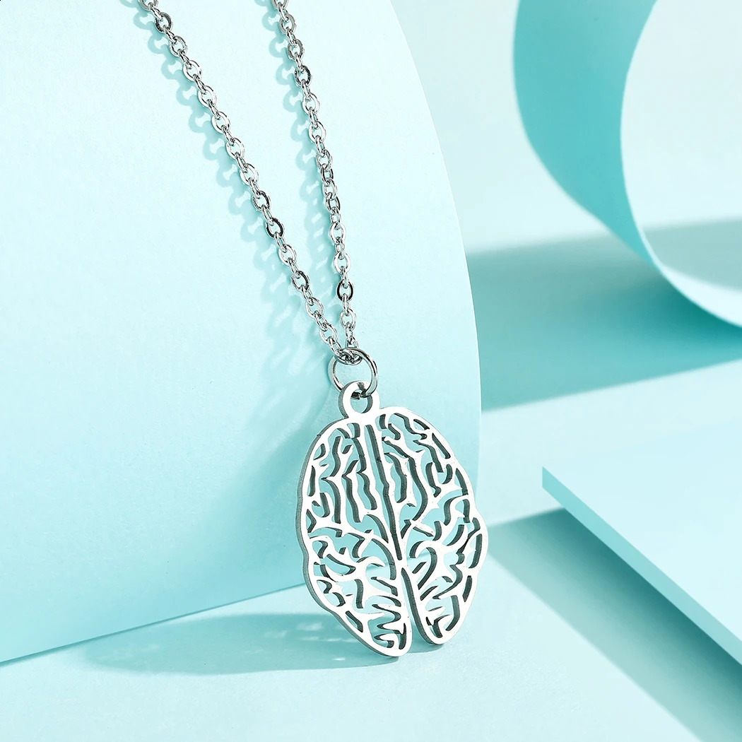 Stainless Steel Neurology Brain Pendant Necklace For Women Men Psychology Science Biology Jewelry 241010