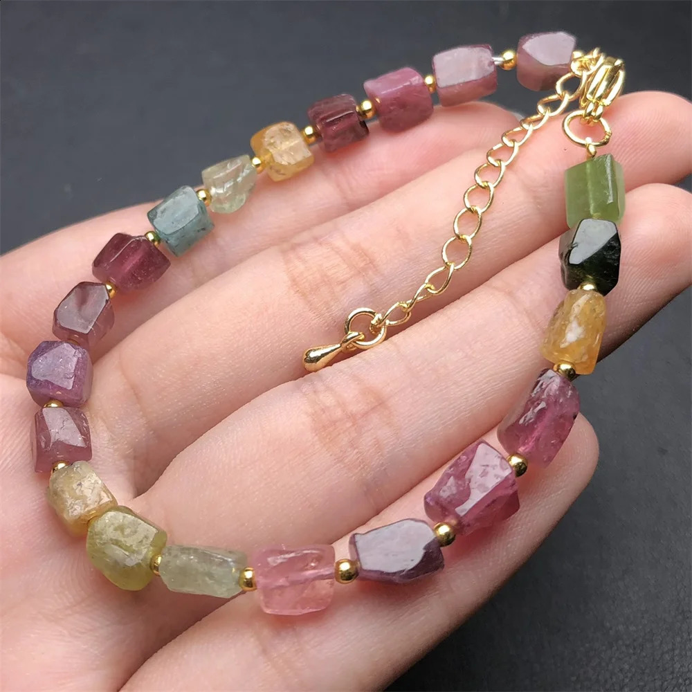 1 piece of Fengbaowu natural colored tourmaline bracelet irregular shaped beads spiritual healing stone fashionable jewelry gift 241018