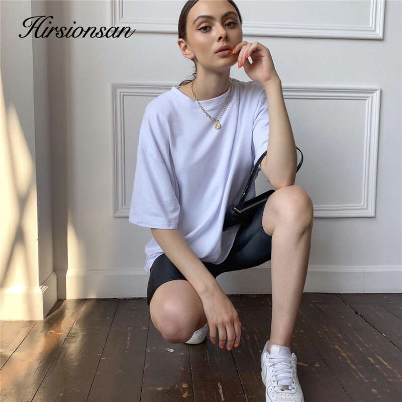 Hirsionsan 2023 Summer Cotton Sets Women Loose Two Pieces Short Sleeve T Shirts And Tight Shorts Solid Outfits Tracuit
