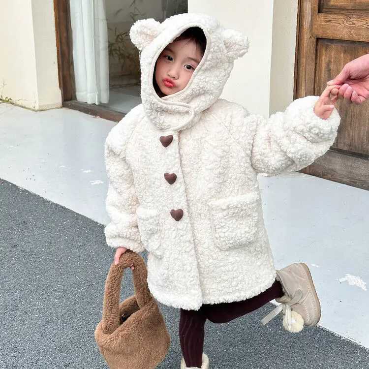 Girls coat cashmere new sweater childrens fashionable Western style clothing plush thick winter clothing M241018