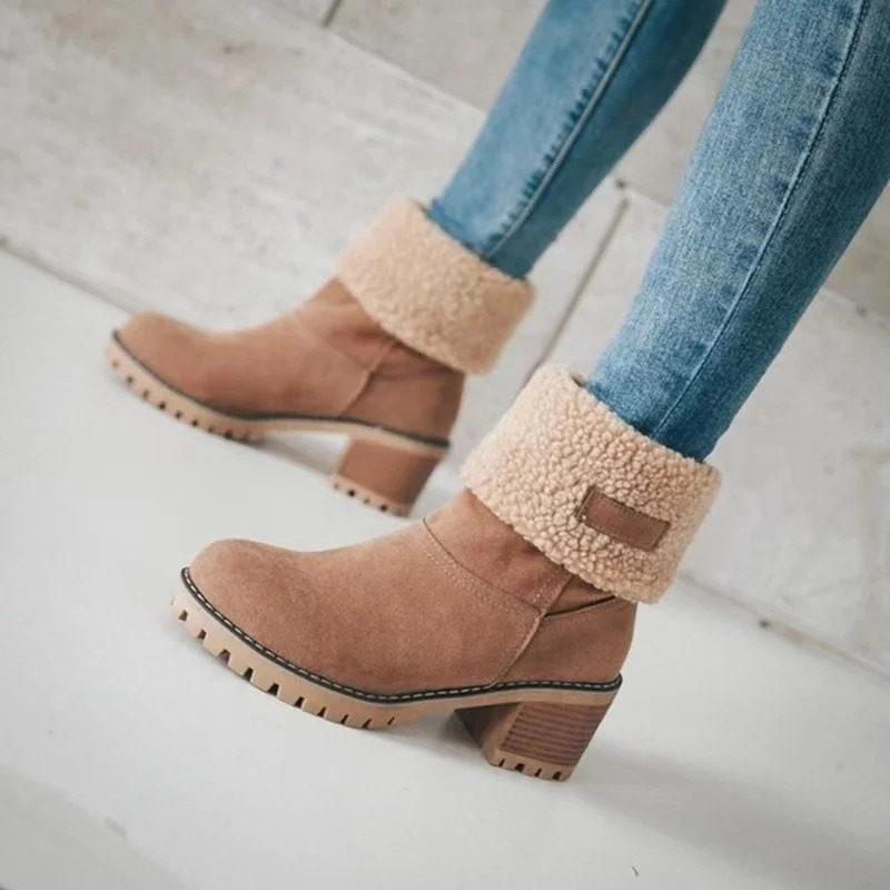 Autumn and winter casual comfortable velvet warm square heel round toe solid color womens ankle boots241018bj