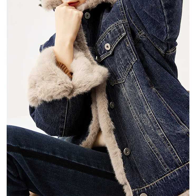 Thickened Denim Wool Jacket Short Velvet Womens Clothing Imitation Lamb Wool Retro Denim Clothing 2024 Autumn and Winter NewX241018