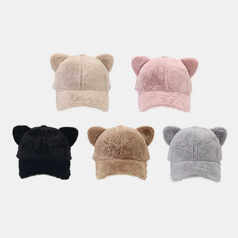 Autumn and Winter Womens Cat Ears Baseball Cap Plush Duck Tongue Cap Cartoon Fashion Rebound Cap Adjustable Leisure CapX241018