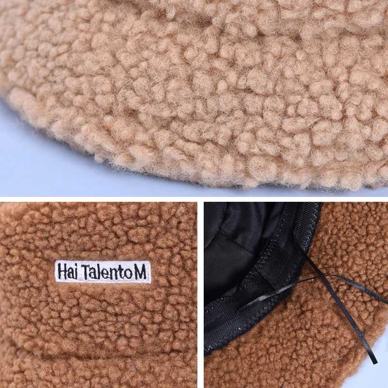 Children Winter Warm Bucket Hat Solid Letter Lamb Wool Baby Girl Boy Hats Thicken Outdoor Kids Panama Flat Sun Cap LX241018