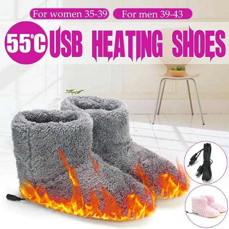 Winter USB Warm Shoes Plush Warm Electric Sliding Feet Washable Mens Comfortable Snow Boots Coral Velvet Socks241018