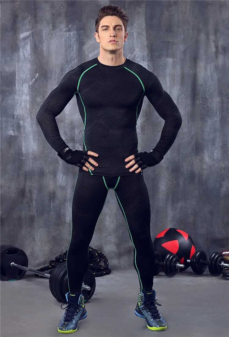 Men's Thermal Underwear 2018 Men Compression bodysuit underwear male O-Neck Fitness Long Slves Shirts t t-shirts tops Knitted trousers T-Shirt M-