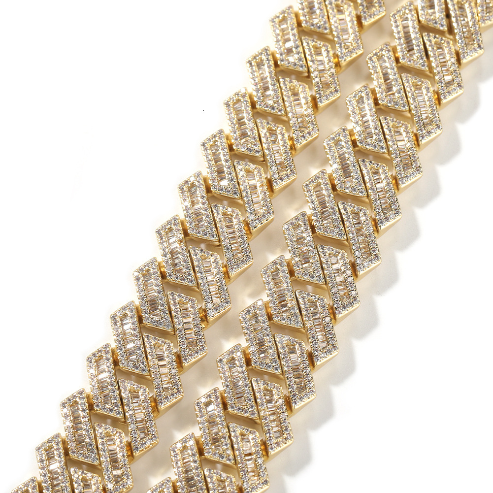 18mm Hip Hop Miami Cuban Link Chain Baguette Cubic Zirconia Necklace 18k Gold Iced Out Full Diamond Curb Chains Cool Punk Rock Grunge Rapper Jewelry C