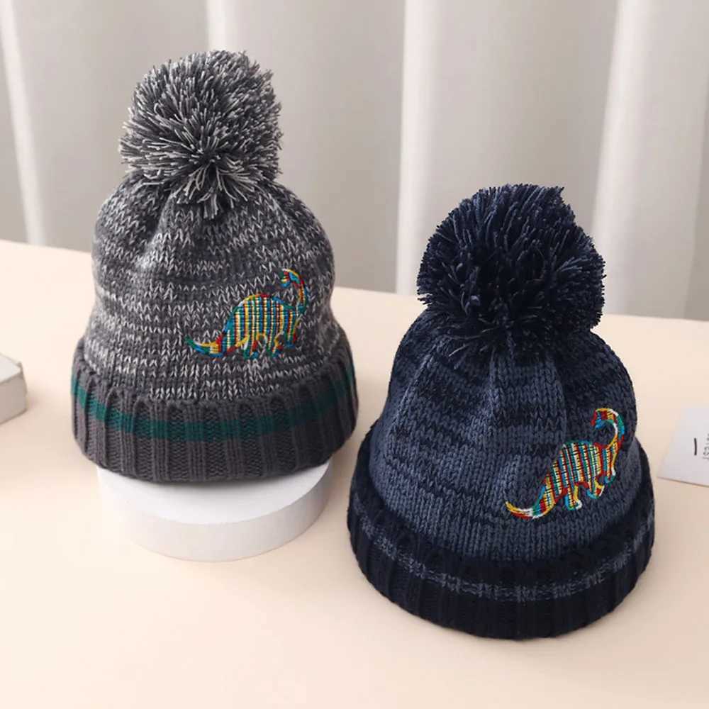 Childrens Wool Beanie Newest Winter Boys Embroidered Dinosaur Knitted Hat Classical Warm Hats For Girls Kids 2-6 Years LX241018